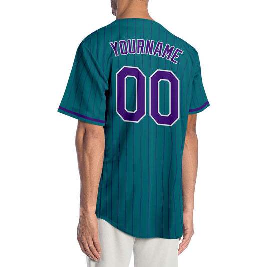 Custom Teal Purple Pinstripe Purple-White Authentic Baseball Jersey - Sky-Custom