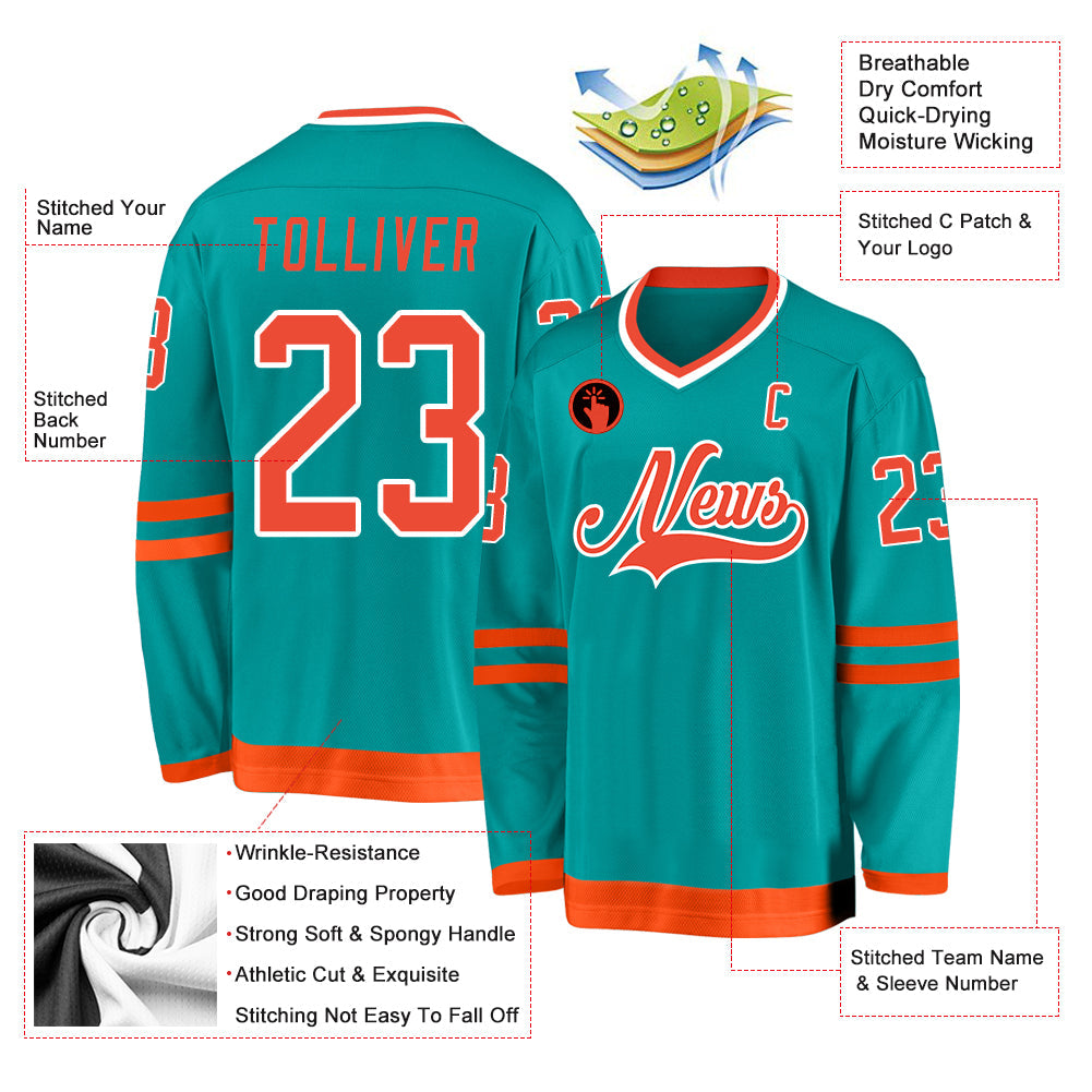 Custom Aqua Orange-White Hockey Jersey - Sky-Custom