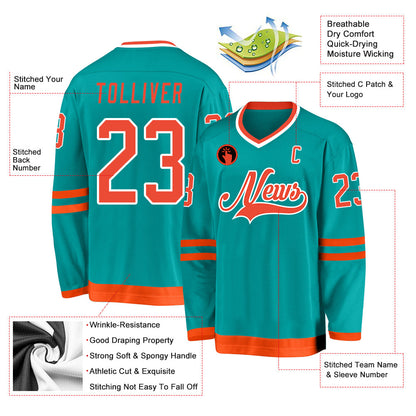 Custom Aqua Orange-White Hockey Jersey - Sky-Custom