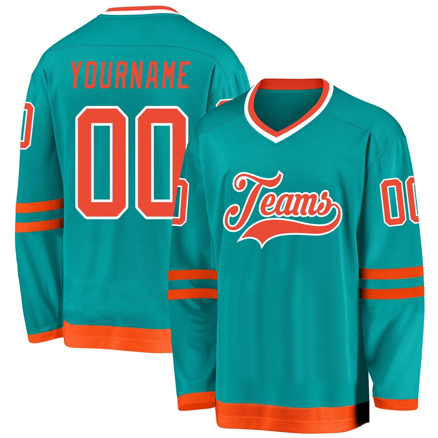 Custom Aqua Orange-White Hockey Jersey - Sky-Custom