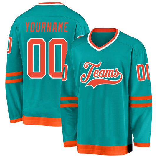 Custom Aqua Orange-White Hockey Jersey - Sky-Custom