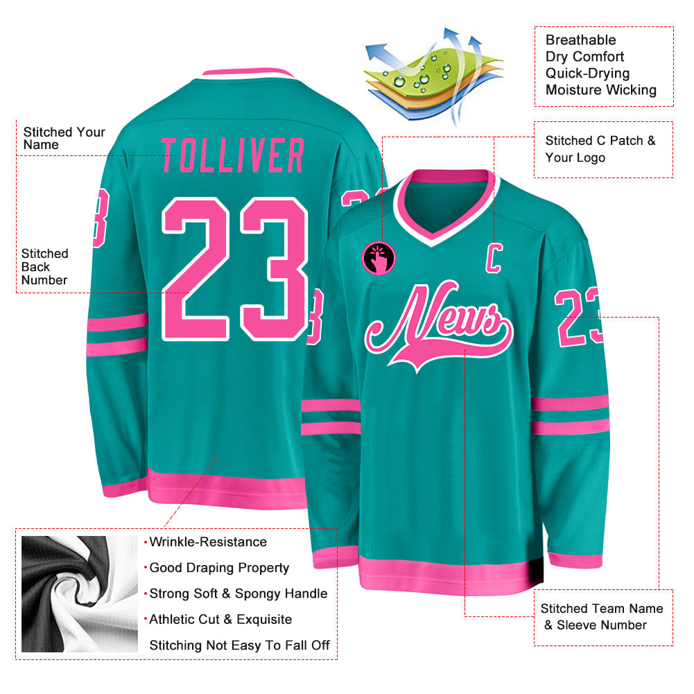 Custom Aqua Pink-White Hockey Jersey - Sky-Custom