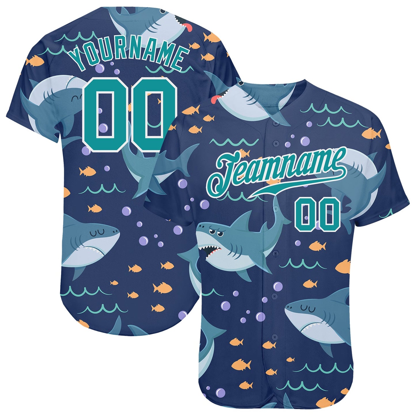 Custom Teal Teal-White 3D Pattern Design Sharks Authentic Baseball Jersey - Sky-Custom