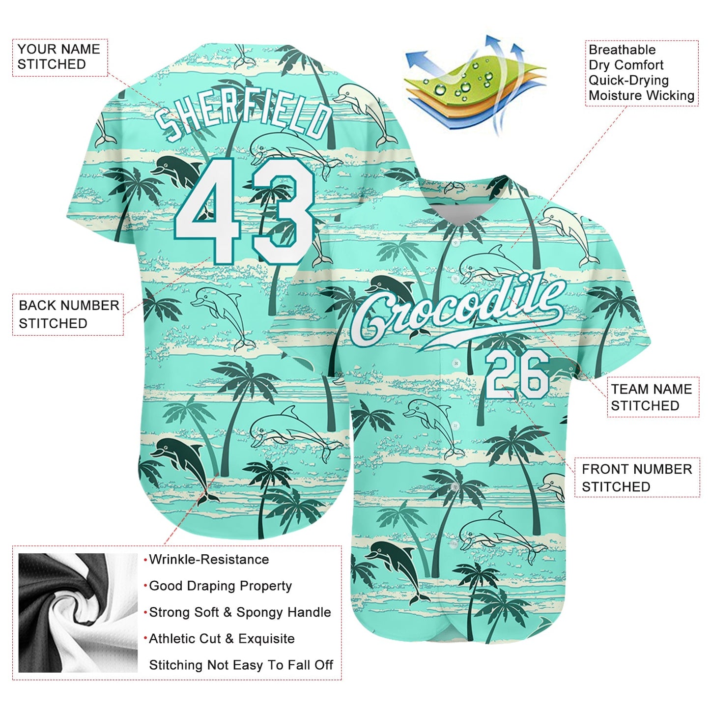 Custom Teal White-Aqua 3D Pattern Design Hawaii Palm Trees Authentic Baseball Jersey - Sky-Custom