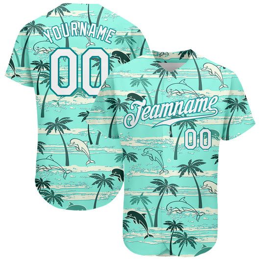 Custom Teal White-Aqua 3D Pattern Design Hawaii Palm Trees Authentic Baseball Jersey - Sky-Custom