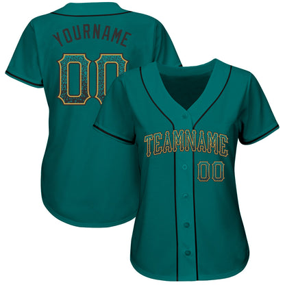 Custom Teal Black-Old Gold Authentic Drift Fashion Baseball Jersey - Sky-Custom