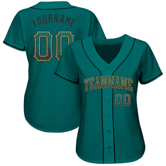 Custom Teal Black-Old Gold Authentic Drift Fashion Baseball Jersey - Sky-Custom