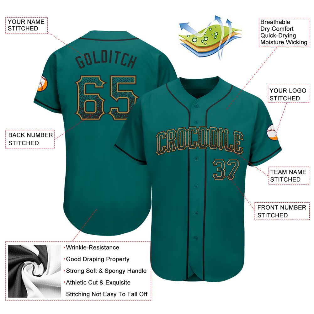 Custom Teal Black-Old Gold Authentic Drift Fashion Baseball Jersey - Sky-Custom