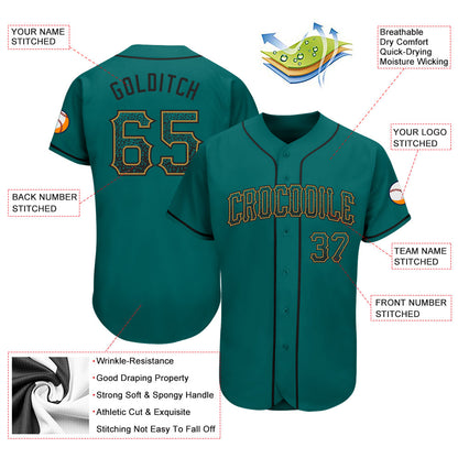 Custom Teal Black-Old Gold Authentic Drift Fashion Baseball Jersey - Sky-Custom