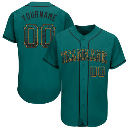 Custom Teal Black-Old Gold Authentic Drift Fashion Baseball Jersey - Sky-Custom