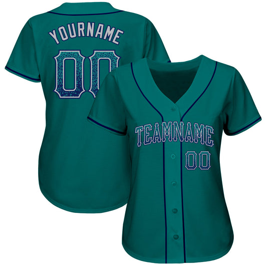 Custom Teal Navy-Gray Authentic Drift Fashion Baseball Jersey - Sky-Custom