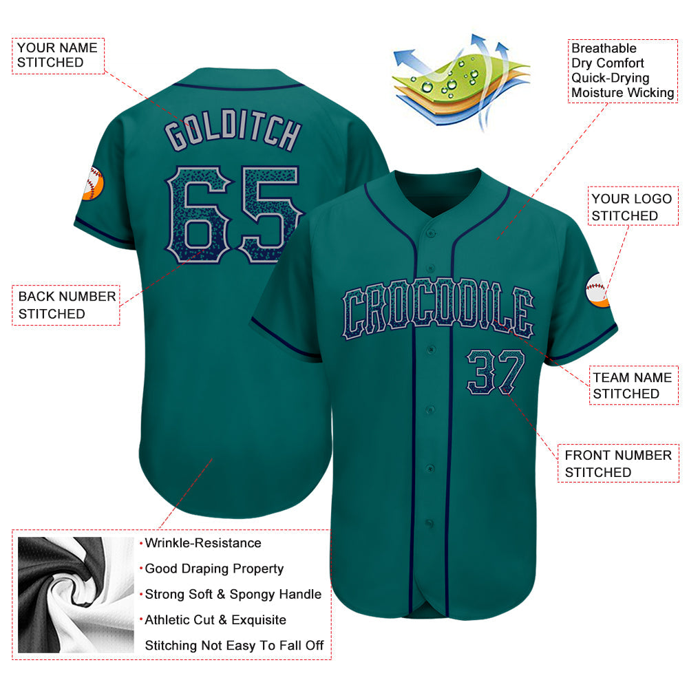 Custom Teal Navy-Gray Authentic Drift Fashion Baseball Jersey - Sky-Custom