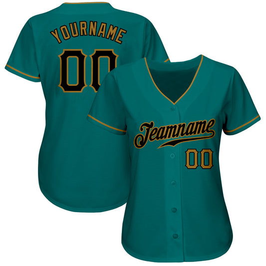 Custom Teal Black-Old Gold Authentic Baseball Jersey - Sky-Custom