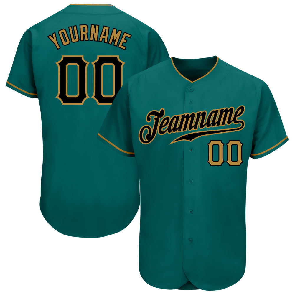 Custom Teal Black-Old Gold Authentic Baseball Jersey - Sky-Custom