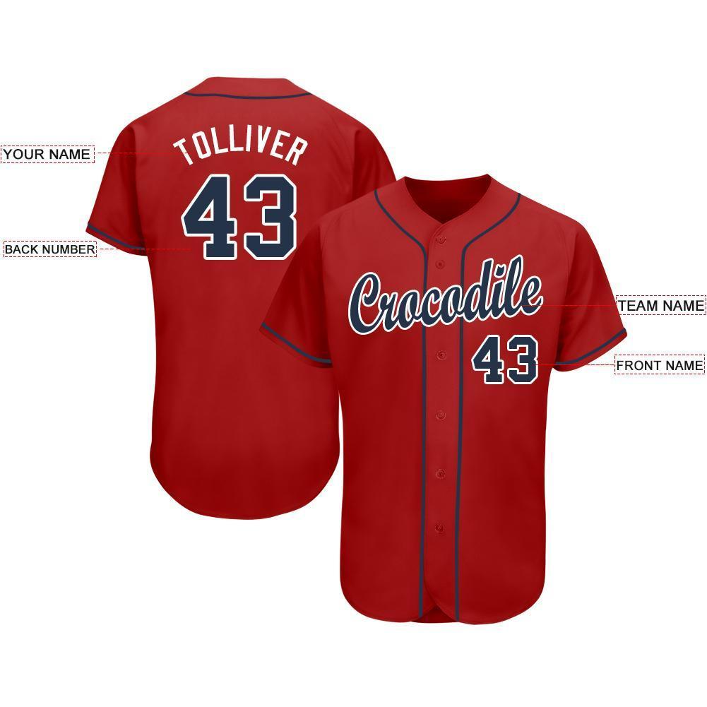 Custom Red Navy-White Baseball Jersey - Sky-Custom