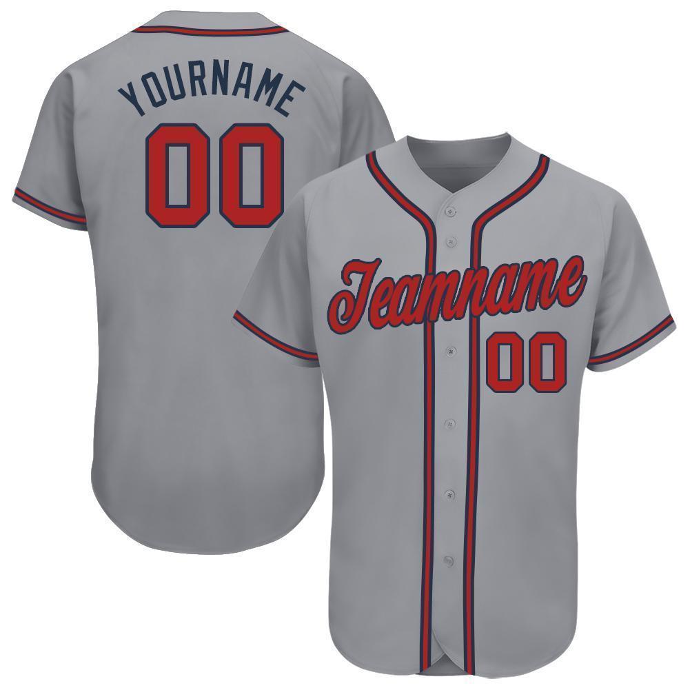Custom Gray Red-Navy Baseball Jersey - Sky-Custom
