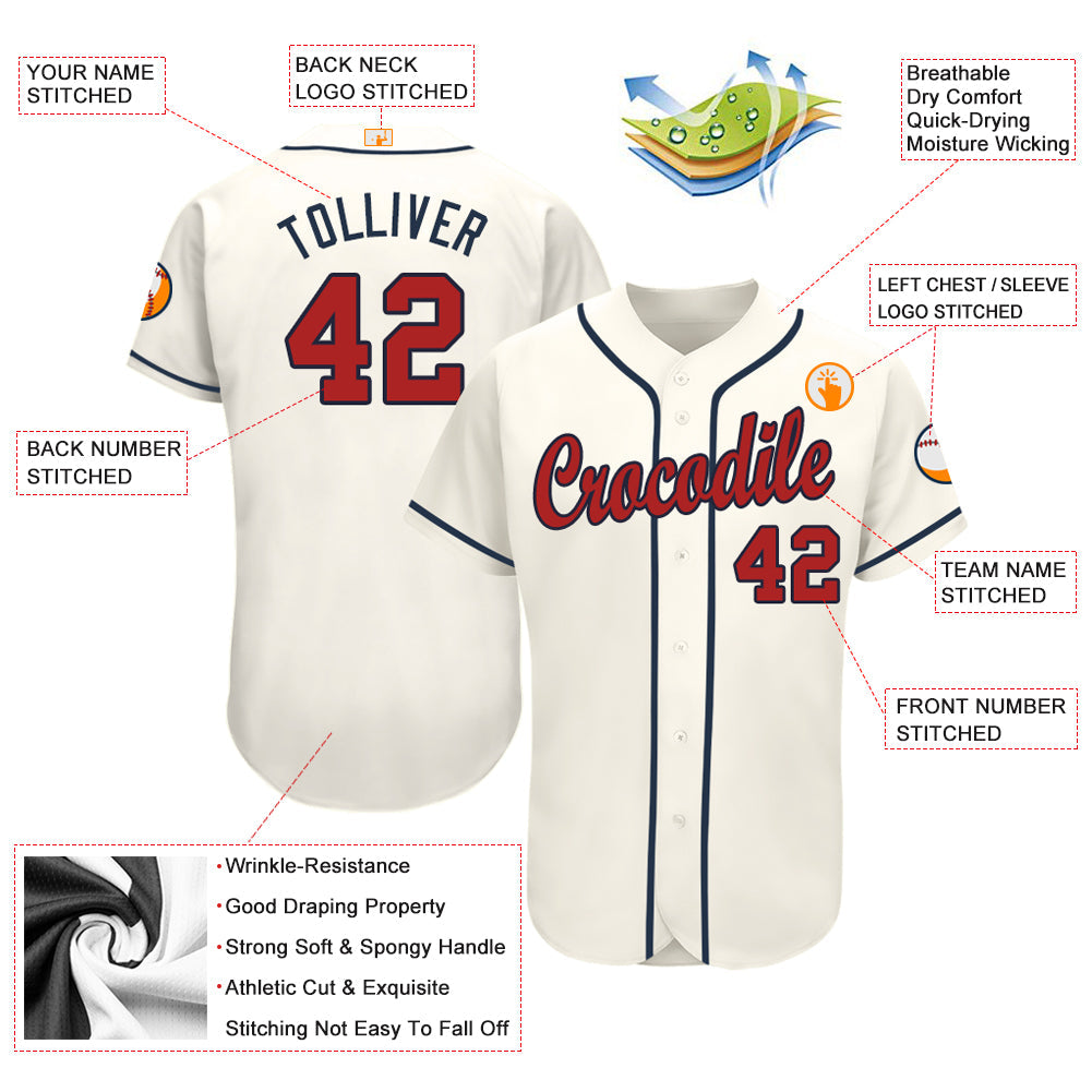 Custom Cream Red-Navy Baseball Jersey - Sky-Custom