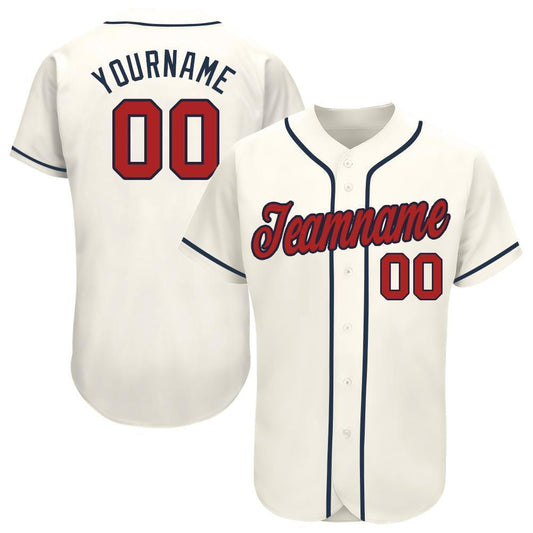 Custom Cream Red-Navy Baseball Jersey - Sky-Custom