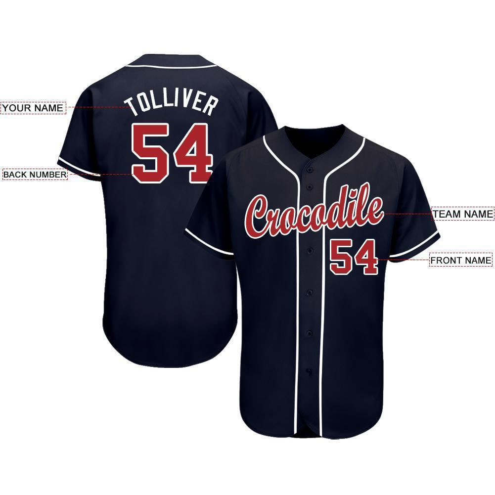 Custom Navy Red-White Baseball Jersey - Sky-Custom