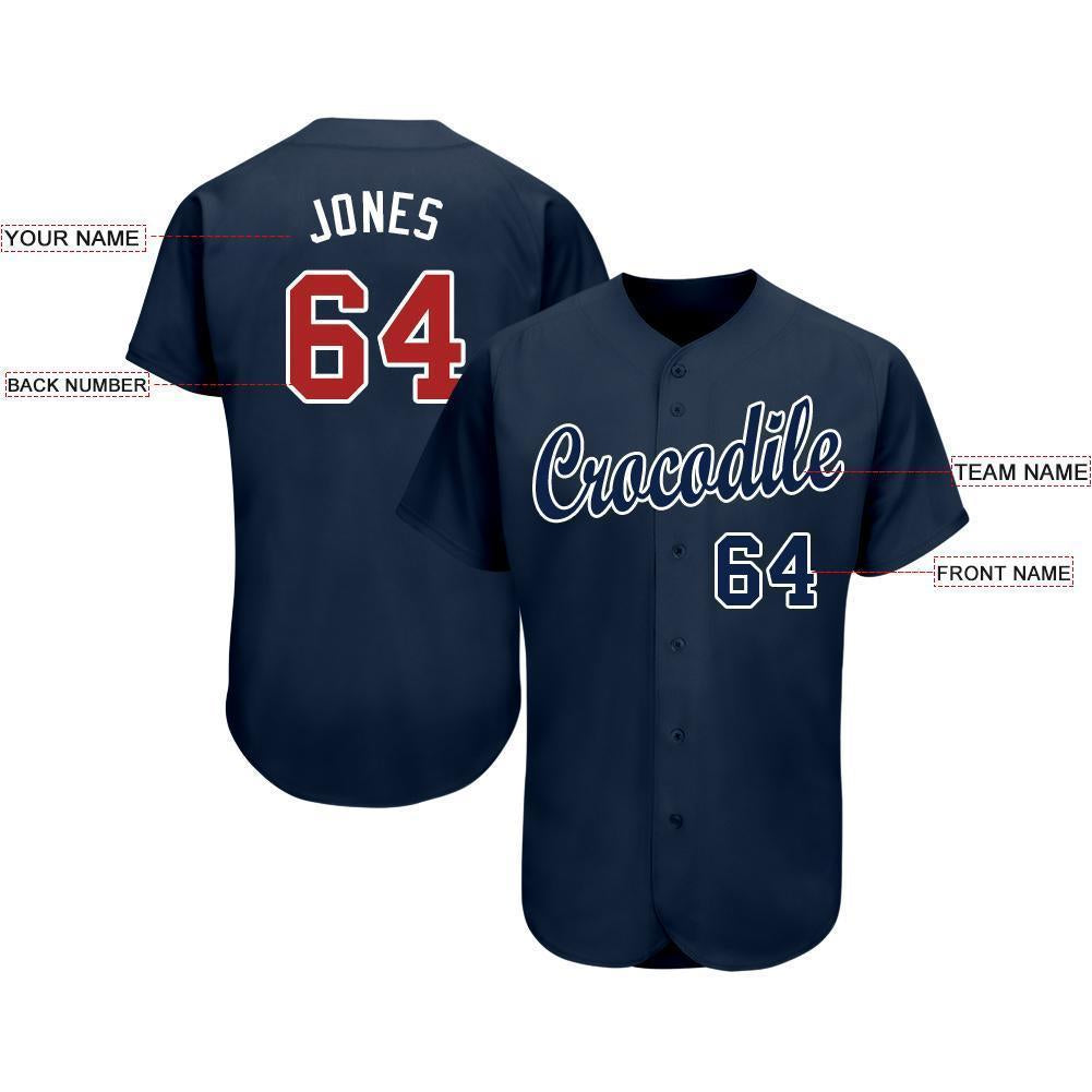 Custom Navy Red-White Baseball Jersey - Sky-Custom