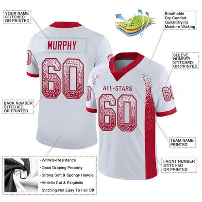 Custom White Red-Gray Mesh Drift Fashion Football Jersey - Sky-Custom
