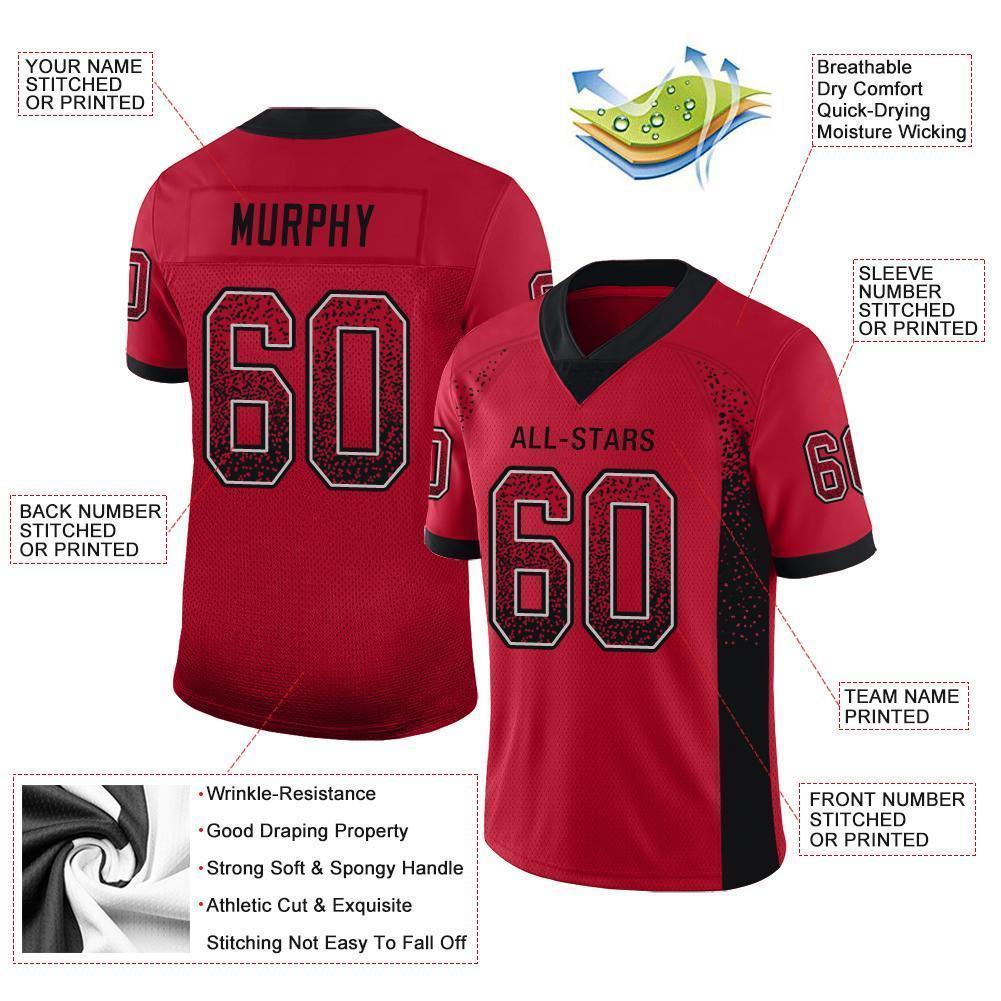 Custom Red Black-Gray Mesh Drift Fashion Football Jersey - Sky-Custom