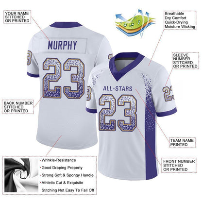 Custom White Purple-Old Gold Mesh Drift Fashion Football Jersey - Sky-Custom
