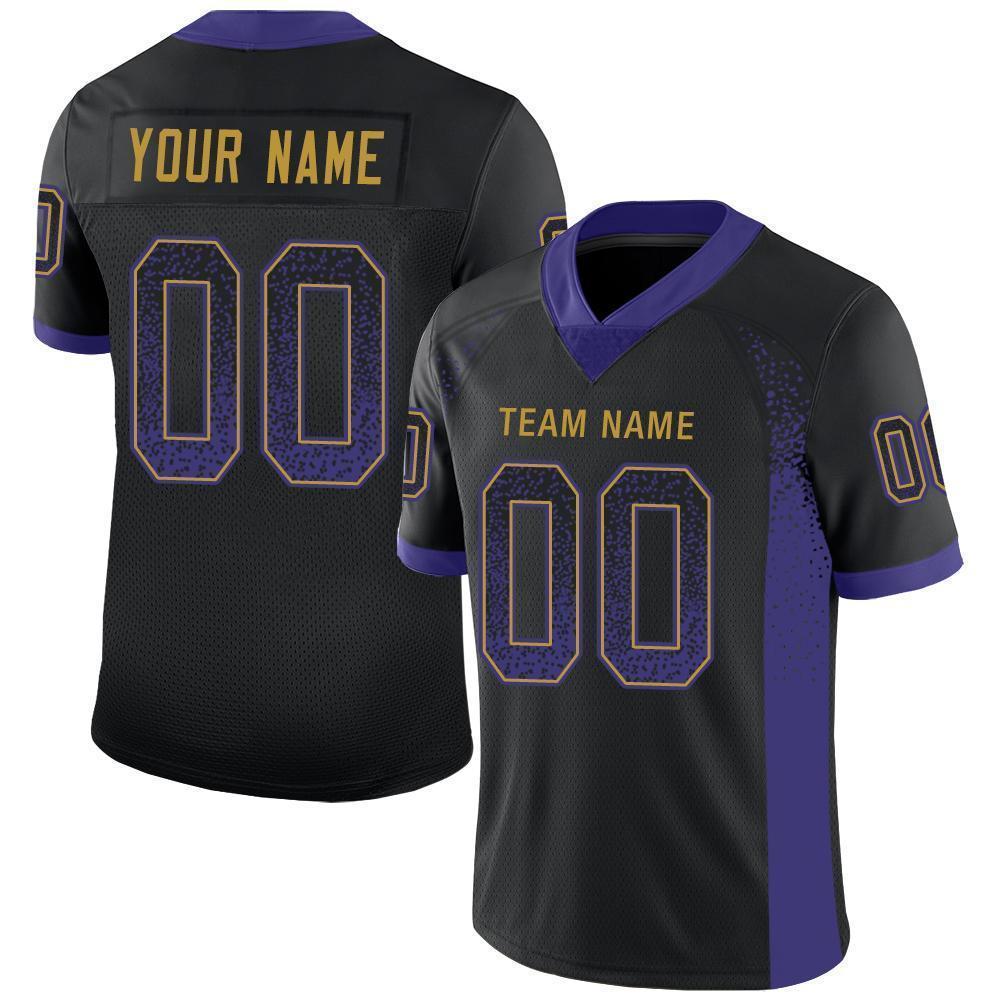 Custom Black Purple-Old Gold Mesh Drift Fashion Football Jersey - Sky-Custom
