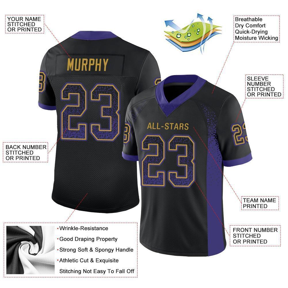 Custom Black Purple-Old Gold Mesh Drift Fashion Football Jersey - Sky-Custom