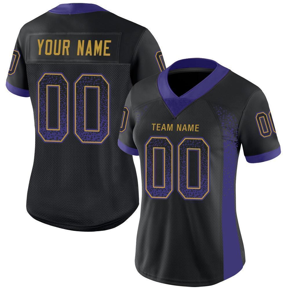 Custom Black Purple-Old Gold Mesh Drift Fashion Football Jersey - Sky-Custom