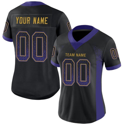 Custom Black Purple-Old Gold Mesh Drift Fashion Football Jersey - Sky-Custom