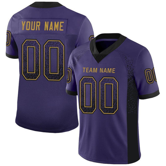 Custom Purple Black-Old Gold Mesh Drift Fashion Football Jersey - Sky-Custom