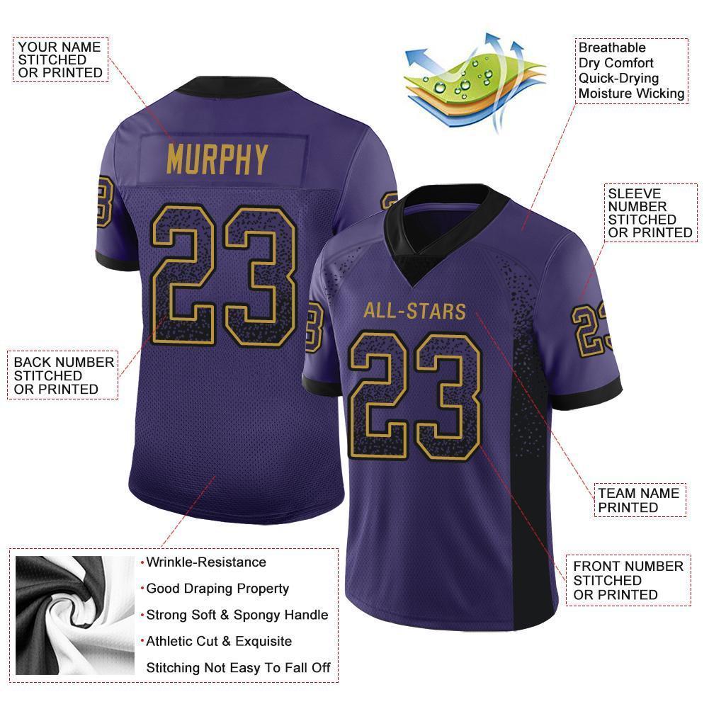 Custom Purple Black-Old Gold Mesh Drift Fashion Football Jersey - Sky-Custom