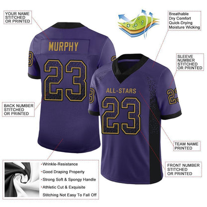 Custom Purple Black-Old Gold Mesh Drift Fashion Football Jersey - Sky-Custom