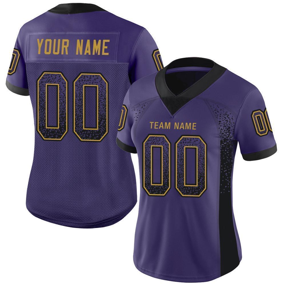 Custom Purple Black-Old Gold Mesh Drift Fashion Football Jersey - Sky-Custom