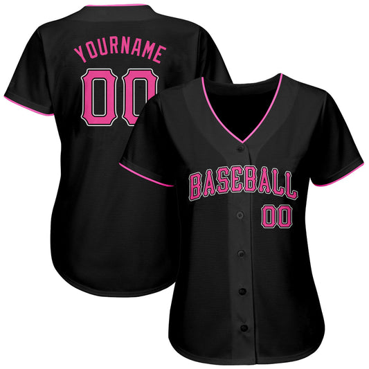 Custom Black Pink-White Authentic Baseball Jersey - Sky-Custom