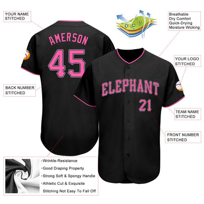 Custom Black Pink-White Authentic Baseball Jersey - Sky-Custom