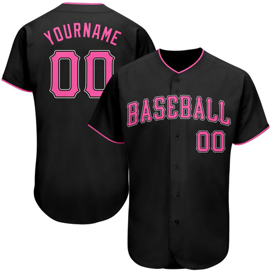 Custom Black Pink-White Authentic Baseball Jersey - Sky-Custom