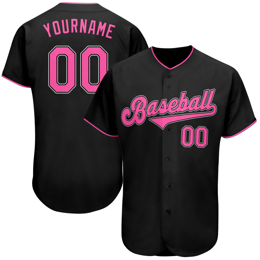 Custom Black Pink-White Authentic Baseball Jersey - Sky-Custom