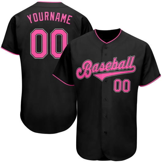 Custom Black Pink-White Authentic Baseball Jersey - Sky-Custom