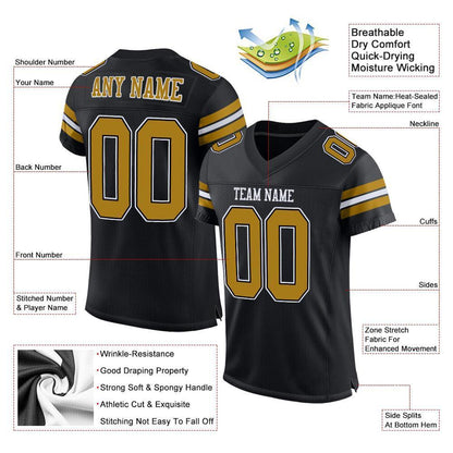 Custom Black Old Gold-White Mesh Authentic Football Jersey - Sky-Custom