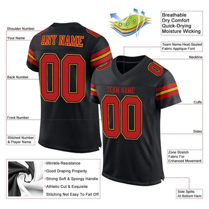 Custom Black Scarlet-Gold Mesh Authentic Football Jersey - Sky-Custom