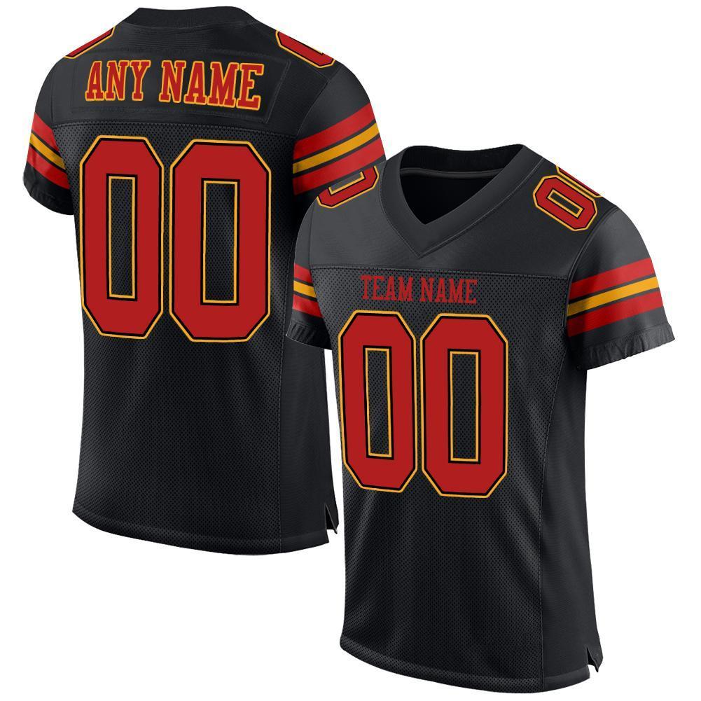Custom Black Scarlet-Gold Mesh Authentic Football Jersey - Sky-Custom