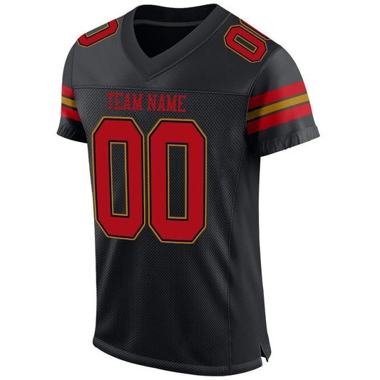 Custom Black Red-Old Gold Mesh Authentic Football Jersey - Sky-Custom
