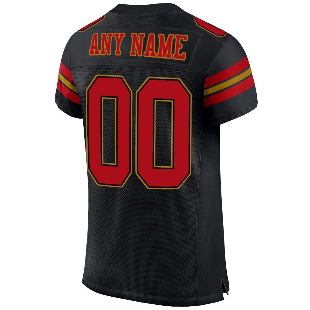 Custom Black Red-Old Gold Mesh Authentic Football Jersey - Sky-Custom