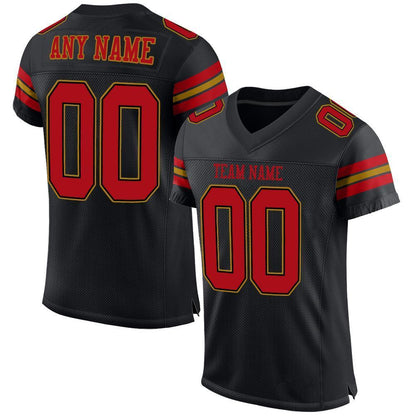 Custom Black Red-Old Gold Mesh Authentic Football Jersey - Sky-Custom