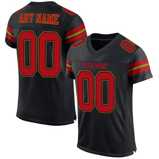 Custom Black Red-Old Gold Mesh Authentic Football Jersey - Sky-Custom
