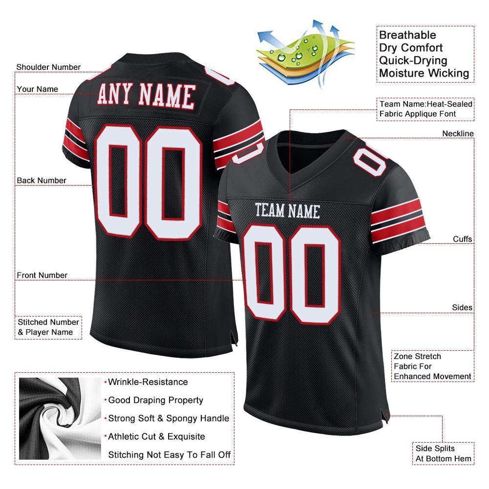 Custom Black White-Red Mesh Authentic Football Jersey - Sky-Custom