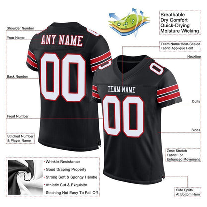 Custom Black White-Red Mesh Authentic Football Jersey - Sky-Custom