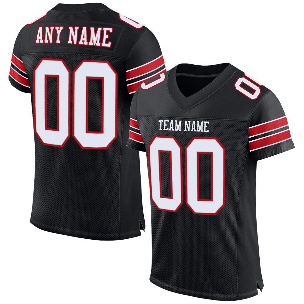 Custom Black White-Red Mesh Authentic Football Jersey - Sky-Custom